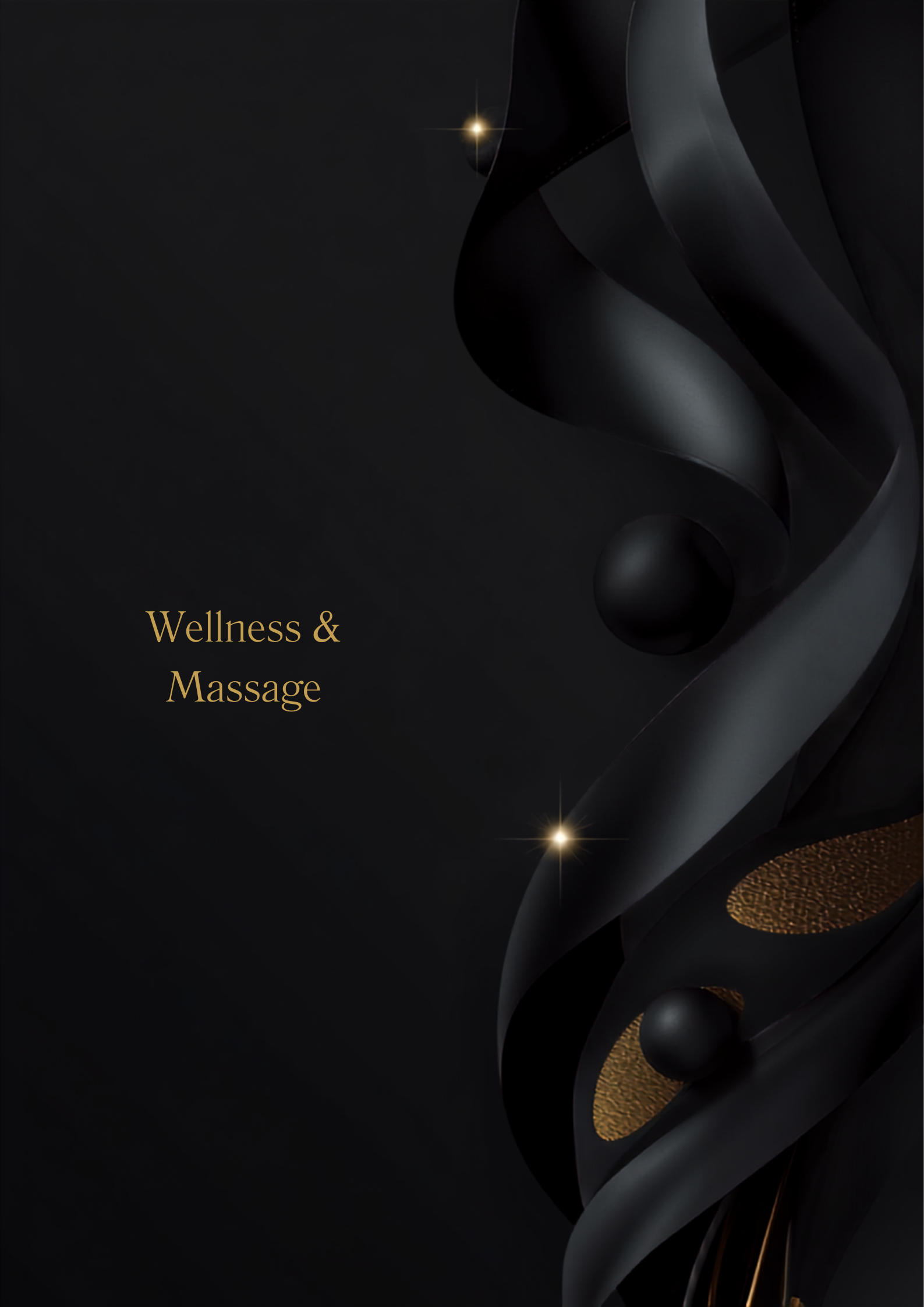 Wellness & Massage collection banner, premium 3D black and gold abstract design